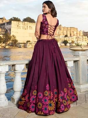 Printed Sequinned Semi-Stitched Lehenga With Unstitched Blouse And Dupatta 3