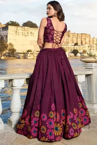 Printed Sequinned Semi-Stitched Lehenga With Unstitched Blouse And Dupatta