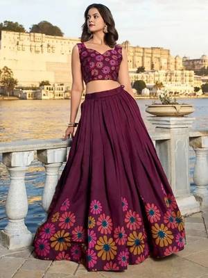 Printed Sequinned Semi-Stitched Lehenga With Unstitched Blouse And Dupatta 4