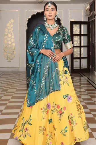 Embroidered Sequinned Semi-Stitched Lehenga & Unstitched Blouse With Dupatta