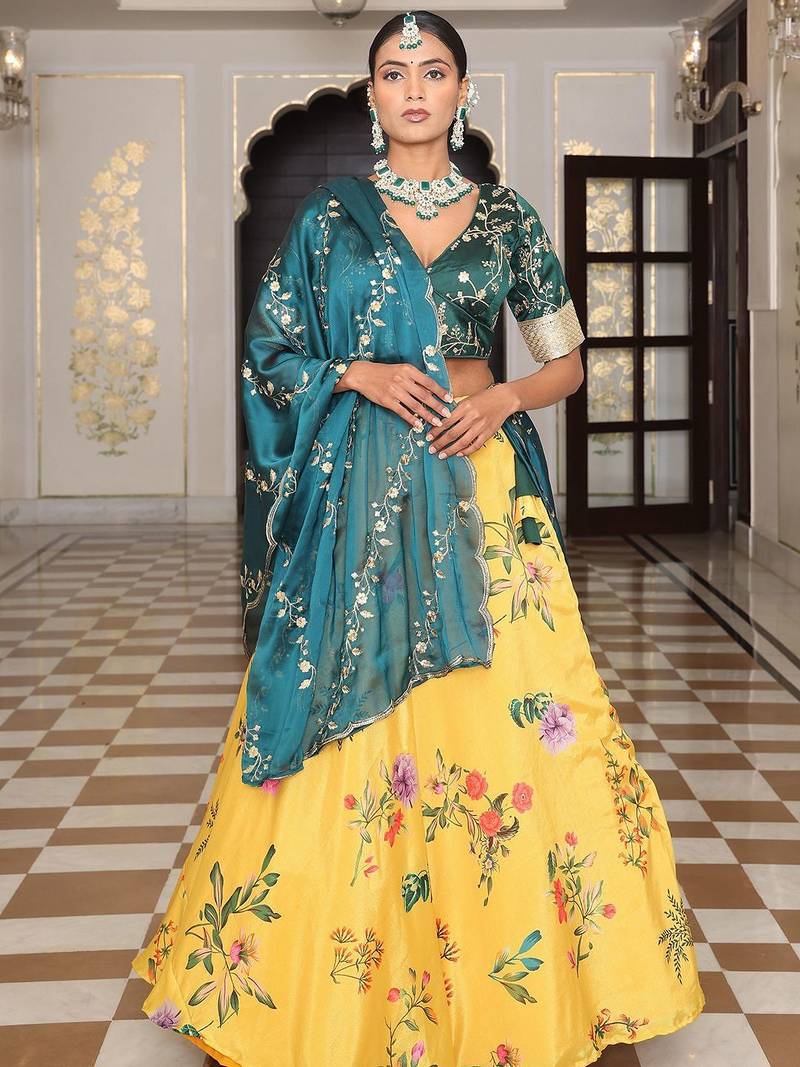 Embroidered Sequinned Semi-Stitched Lehenga & Unstitched Blouse With Dupatta