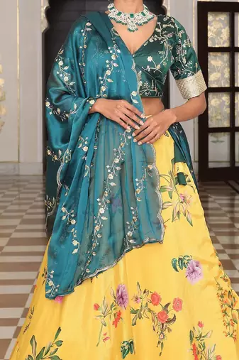 Embroidered Sequinned Semi-Stitched Lehenga & Unstitched Blouse With Dupatta
