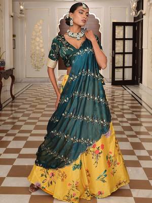 Embroidered Sequinned Semi-Stitched Lehenga & Unstitched Blouse With Dupatta 3