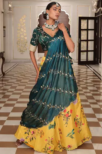 Embroidered Sequinned Semi-Stitched Lehenga & Unstitched Blouse With Dupatta