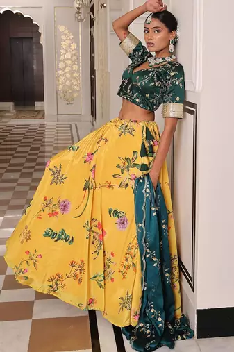 Embroidered Sequinned Semi-Stitched Lehenga & Unstitched Blouse With Dupatta