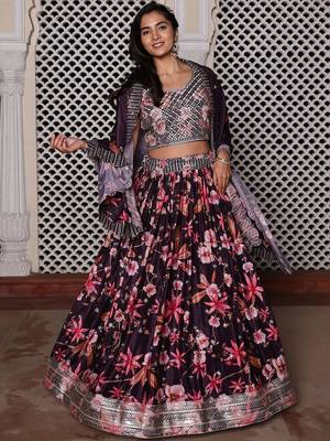 Embroidered Sequinned Semi-Stitched Lehenga & Unstitched Blouse With Dupatta 1