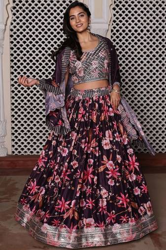 Embroidered Sequinned Semi-Stitched Lehenga & Unstitched Blouse With Dupatta