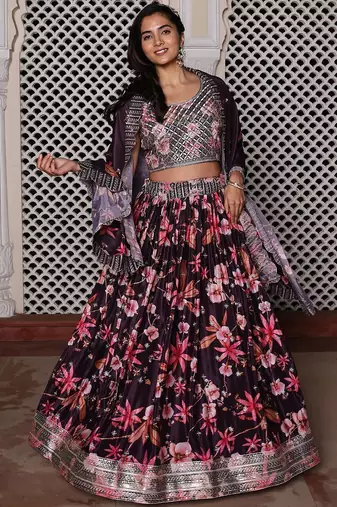 Embroidered Sequinned Semi-Stitched Lehenga & Unstitched Blouse With Dupatta