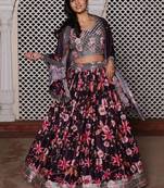 Embroidered Sequinned Semi-Stitched Lehenga & Unstitched Blouse With Dupatta