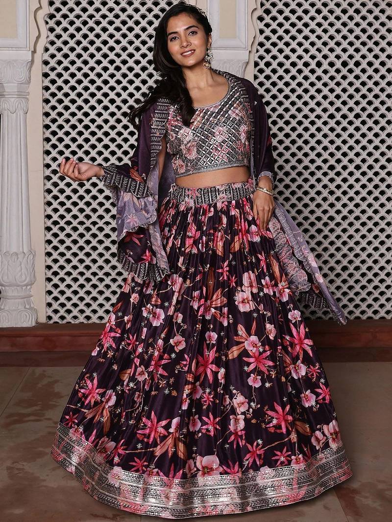 Embroidered Sequinned Semi-Stitched Lehenga & Unstitched Blouse With Dupatta