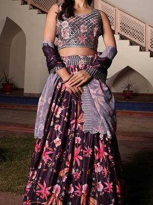 Embroidered Sequinned Semi-Stitched Lehenga & Unstitched Blouse With Dupatta 2