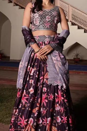 Embroidered Sequinned Semi-Stitched Lehenga & Unstitched Blouse With Dupatta