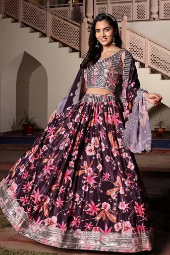 Embroidered Sequinned Semi-Stitched Lehenga & Unstitched Blouse With Dupatta