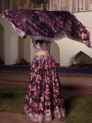 Embroidered Sequinned Semi-Stitched Lehenga & Unstitched Blouse With Dupatta 4