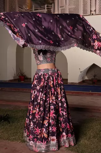 Embroidered Sequinned Semi-Stitched Lehenga & Unstitched Blouse With Dupatta