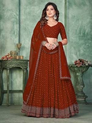 Embroidered Semi-Stitched Lehenga & Unstitched Blouse With Dupatta 1