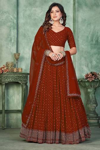 Embroidered Semi-Stitched Lehenga & Unstitched Blouse With Dupatta