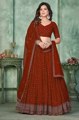 Embroidered Semi-Stitched Lehenga & Unstitched Blouse With Dupatta