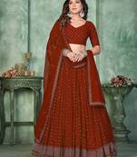 Embroidered Semi-Stitched Lehenga & Unstitched Blouse With Dupatta
