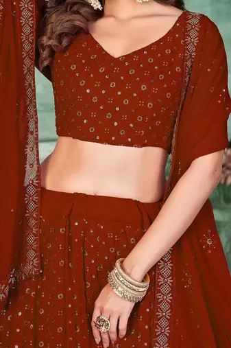 Embroidered Semi-Stitched Lehenga & Unstitched Blouse With Dupatta