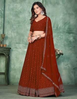 Embroidered Semi-Stitched Lehenga & Unstitched Blouse With Dupatta 3