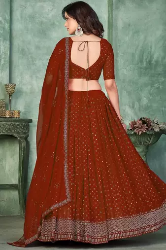 Embroidered Semi-Stitched Lehenga & Unstitched Blouse With Dupatta