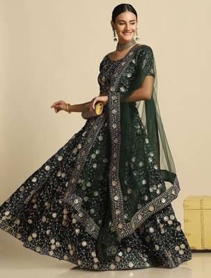 Embroidered Thread Work Semi-Stitched Lehenga & Unstitched Blouse With Dupatta 1