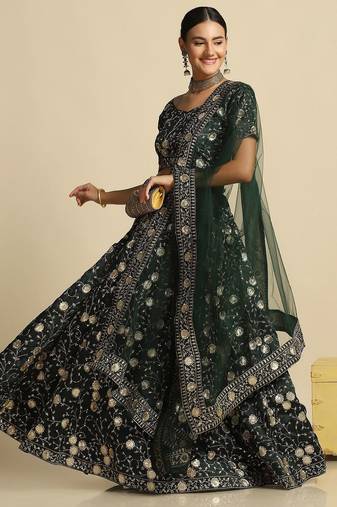 Embroidered Thread Work Semi-Stitched Lehenga & Unstitched Blouse With Dupatta