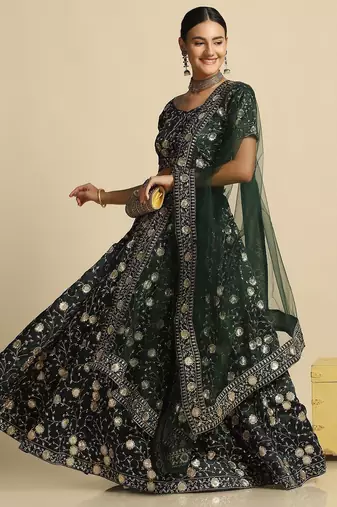 Embroidered Thread Work Semi-Stitched Lehenga & Unstitched Blouse With Dupatta
