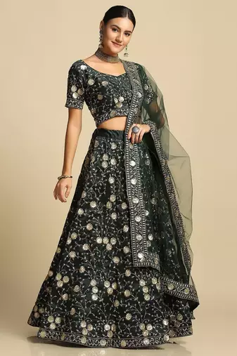 Embroidered Thread Work Semi-Stitched Lehenga & Unstitched Blouse With Dupatta