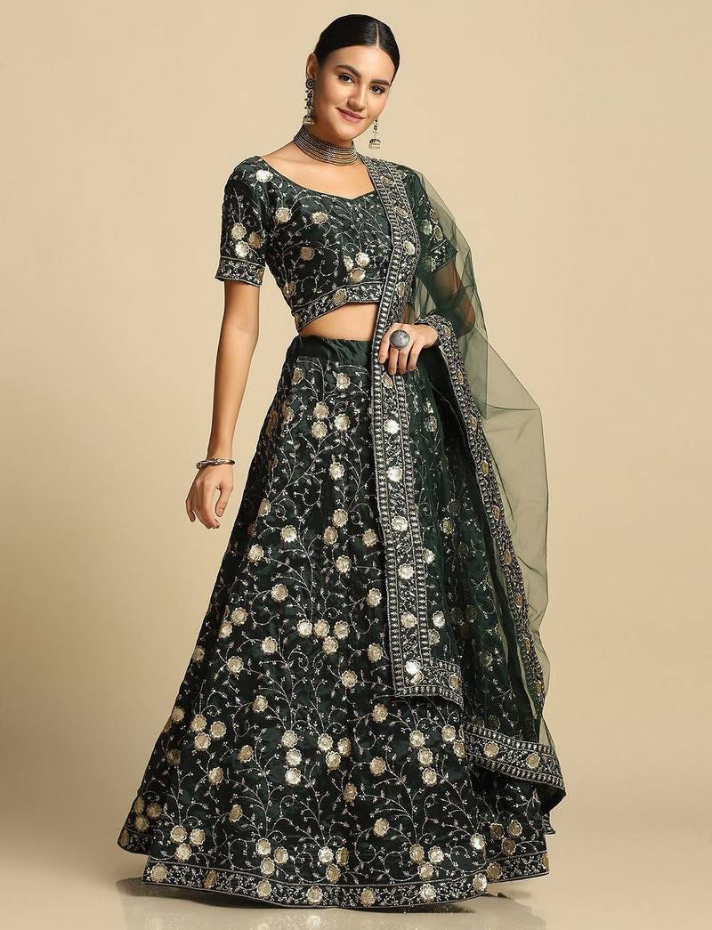 Embroidered Thread Work Semi-Stitched Lehenga & Unstitched Blouse With Dupatta