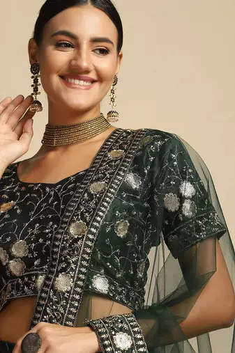 Embroidered Thread Work Semi-Stitched Lehenga & Unstitched Blouse With Dupatta