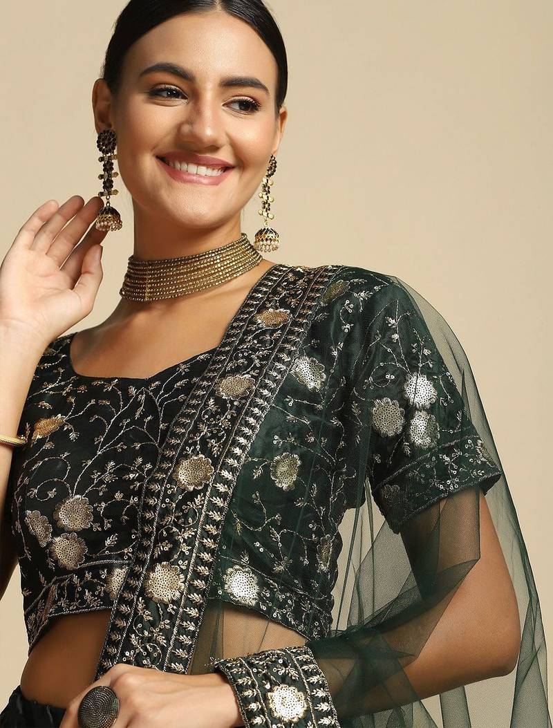 Embroidered Thread Work Semi-Stitched Lehenga & Unstitched Blouse With Dupatta
