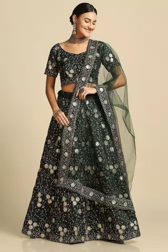 Embroidered Thread Work Semi-Stitched Lehenga & Unstitched Blouse With Dupatta