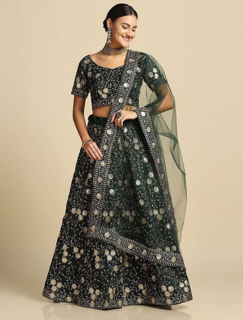 Embroidered Thread Work Semi-Stitched Lehenga & Unstitched Blouse With Dupatta