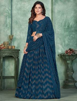 Embroidered Semi-Stitched Lehenga & Unstitched Blouse With Dupatta 1