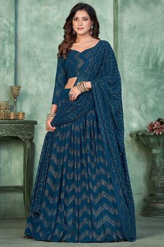 Embroidered Semi-Stitched Lehenga & Unstitched Blouse With Dupatta