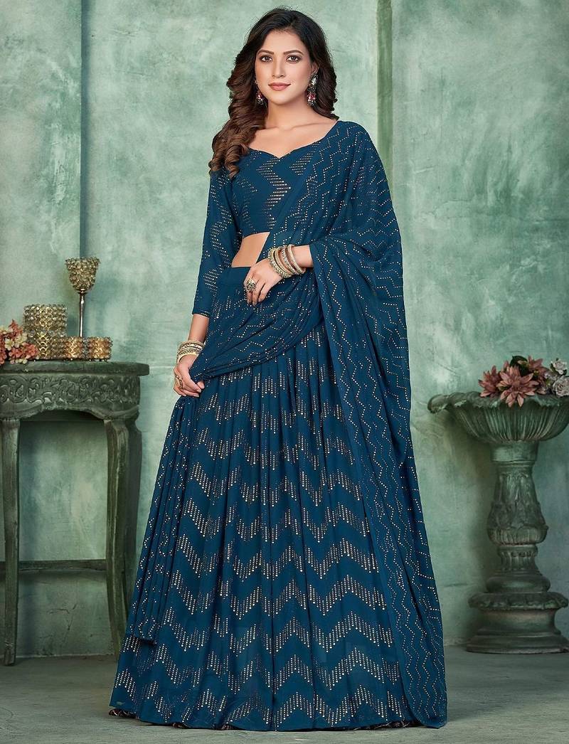 Embroidered Semi-Stitched Lehenga & Unstitched Blouse With Dupatta