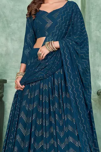 Embroidered Semi-Stitched Lehenga & Unstitched Blouse With Dupatta