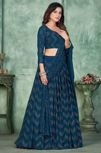 Embroidered Semi-Stitched Lehenga & Unstitched Blouse With Dupatta