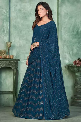Embroidered Semi-Stitched Lehenga & Unstitched Blouse With Dupatta