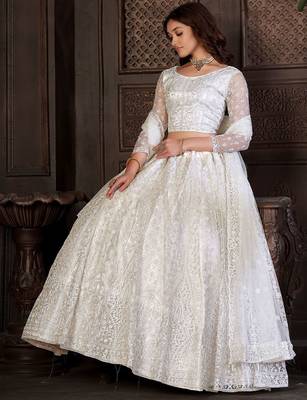 Embroidered Net Semi-Stitched Lehenga & Unstitched Blouse With Dupatta 1