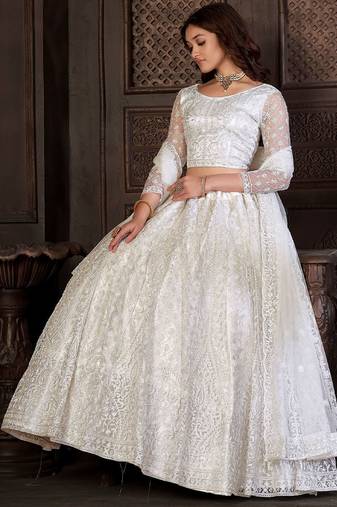 Embroidered Net Semi-Stitched Lehenga & Unstitched Blouse With Dupatta