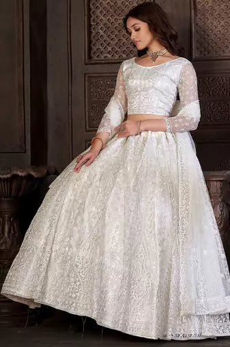 Embroidered Net Semi-Stitched Lehenga & Unstitched Blouse With Dupatta