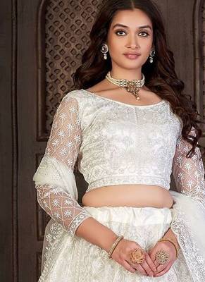 Embroidered Net Semi-Stitched Lehenga & Unstitched Blouse With Dupatta 2