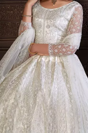 Embroidered Net Semi-Stitched Lehenga & Unstitched Blouse With Dupatta