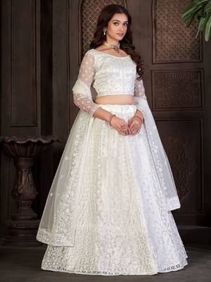 Embroidered Net Semi-Stitched Lehenga & Unstitched Blouse With Dupatta 4