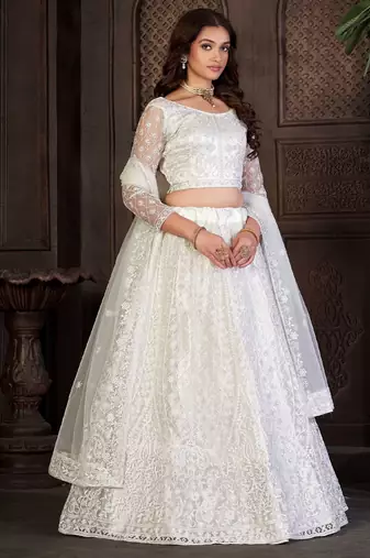 Embroidered Net Semi-Stitched Lehenga & Unstitched Blouse With Dupatta