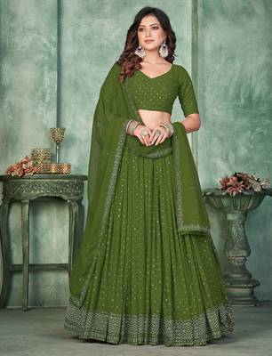 Embroidered Semi-Stitched Lehenga & Unstitched Blouse With Dupatta 1