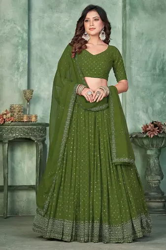 Embroidered Semi-Stitched Lehenga & Unstitched Blouse With Dupatta